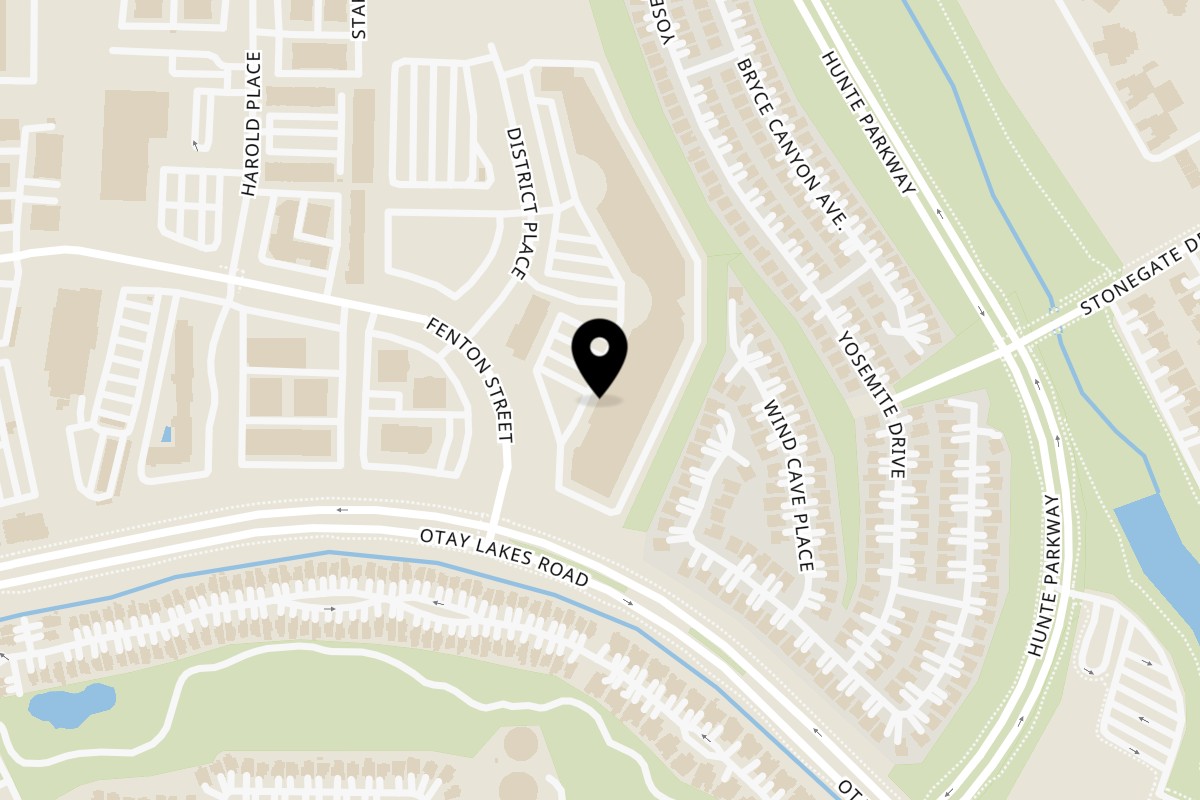 Map showing the location of The Search Bar & Restaurant on 881 District Pl Ste 100 in Chula Vista